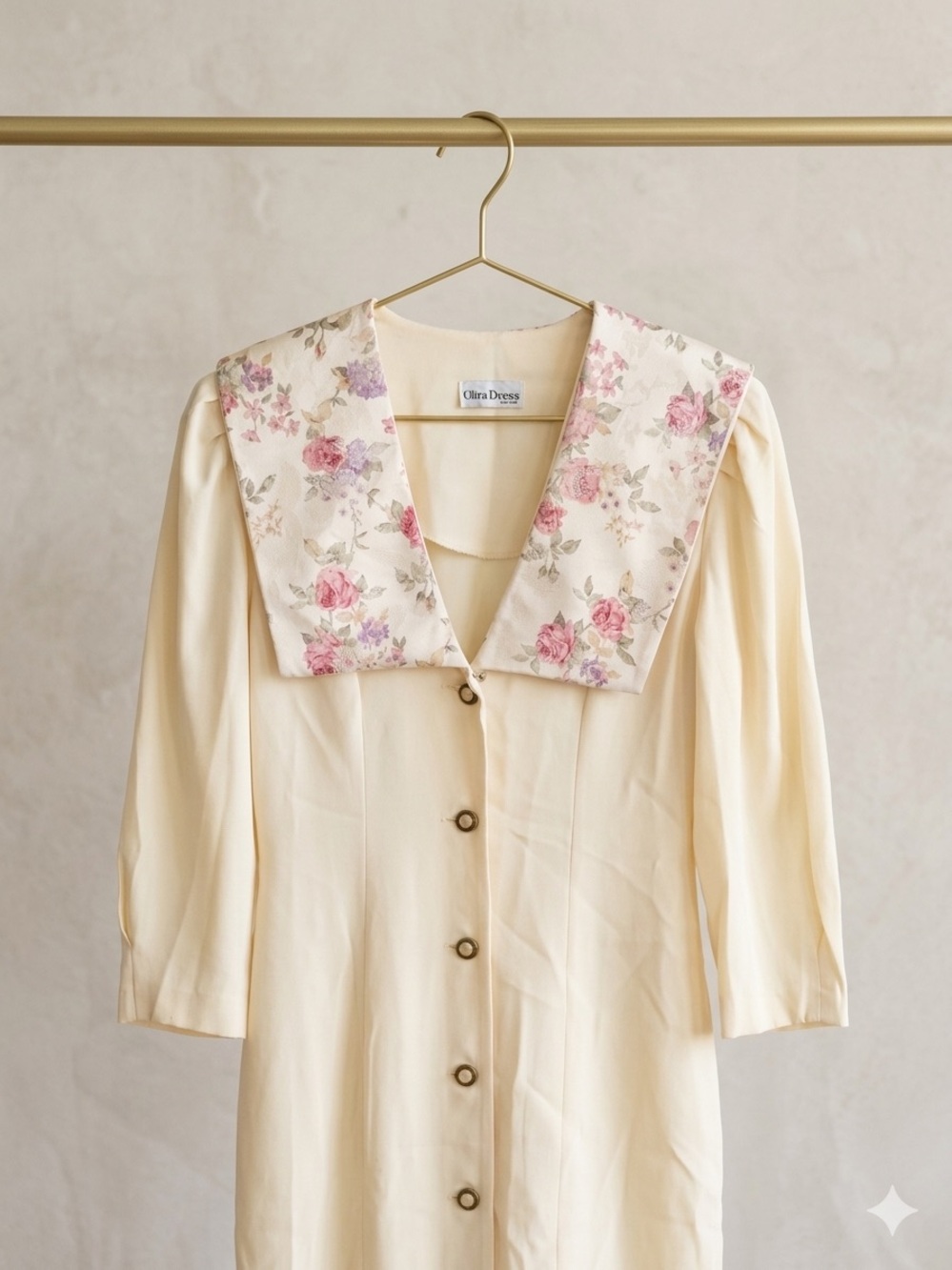 Ultra Dress Collection Cream Dress with Pink Floral Collar